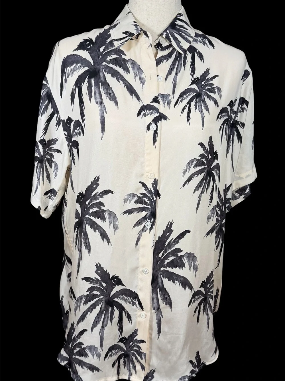 Annie Bing Oversized Short Sleeve Shirt - Cream/Black. Palms. Y2K. California.